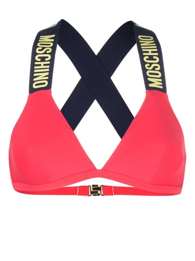 Moschino Logo-embossed Bikini Top In Pink
