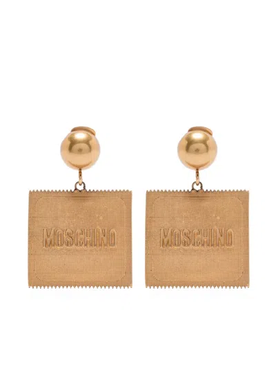 Moschino Logo-embossed Clip-on Earrings In Gold