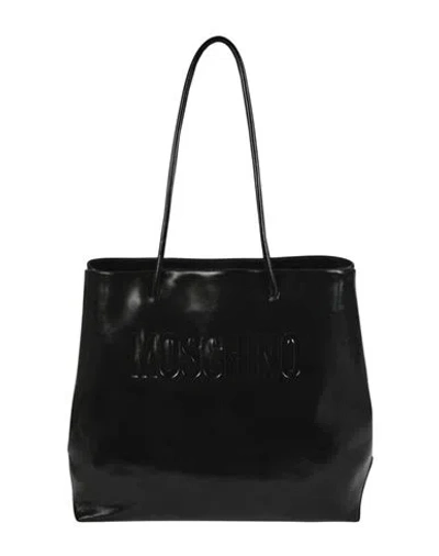 Moschino Logo Embossed Coated Leather Tote Bag Woman Handbag Black Size - Lambskin