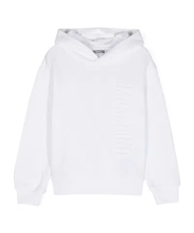 Moschino Kids' Logo-embossed Cotton Hoodie In White