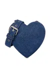 Moschino Logo-embossed Denim Heart Bag In Blue