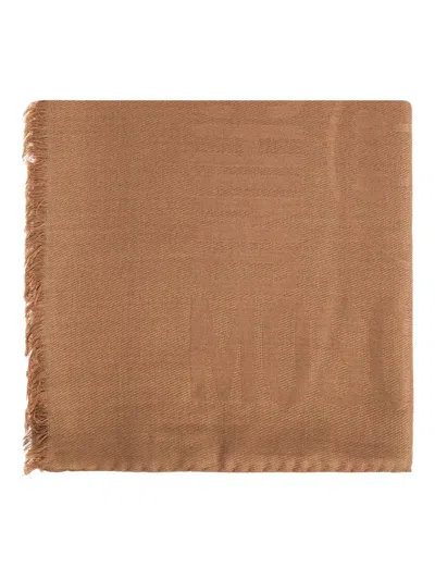 Moschino Logo-embossed Fringed Scarf In Brown