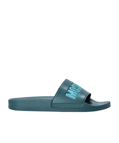 Moschino Logo-embossed Moulded-footbed Slides In Blue