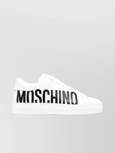 Moschino Logo Embossed Round Toe Sneakers In White