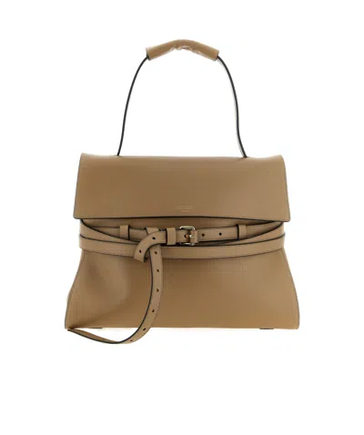 Moschino Logo Embossed Shoulder Bag In Brown