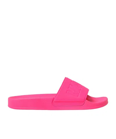 Moschino Logo-embossed Slides In Pink