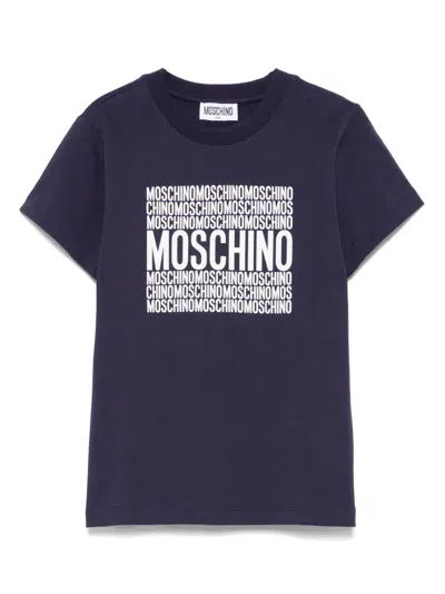 Moschino Kids' Logo-embossed T-shirt In Blue