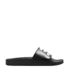 Moschino Logo-embossed Textured Slides In Black