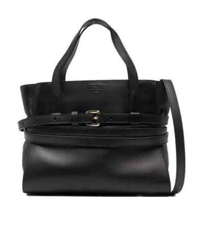 Moschino Logo Embossed Tie Me Handbag In Black