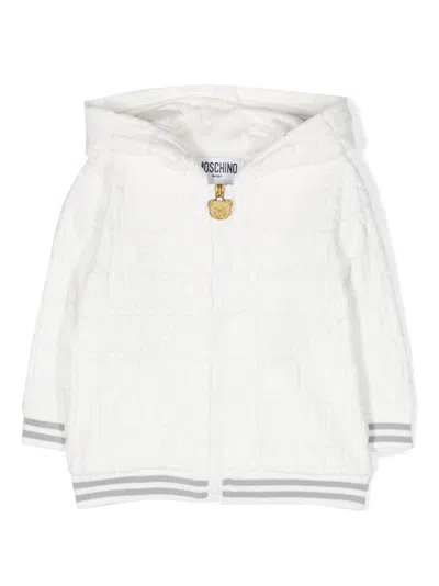 Moschino Babies' Logo-embossed Zipped Hoodie In White