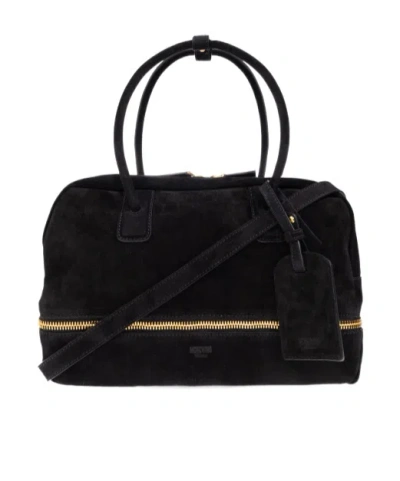 Moschino Logo Embossed Zipped Tote Bag In Black