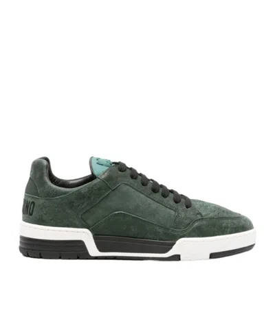 Moschino Logo-embosssed Leather Sneakers In Black