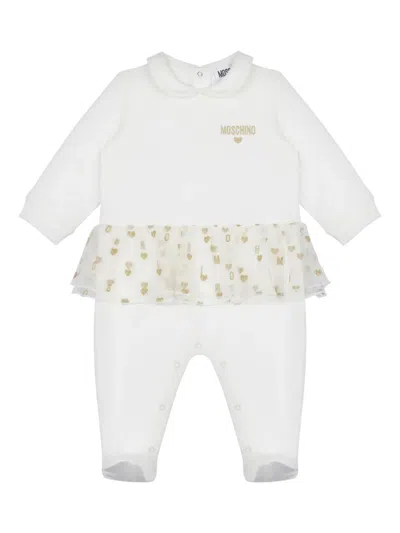 Moschino Logo-embroidered Babygrow In White