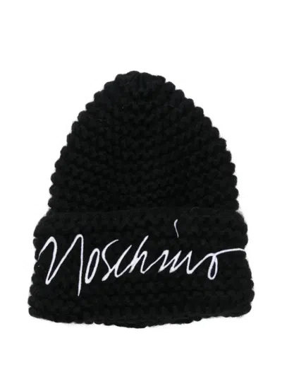 Moschino Logo-embroidered Beanie In Black