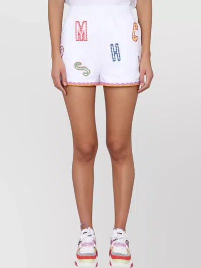 Moschino Logo Embroidered Bermuda Shorts With Elastic Waistband In White