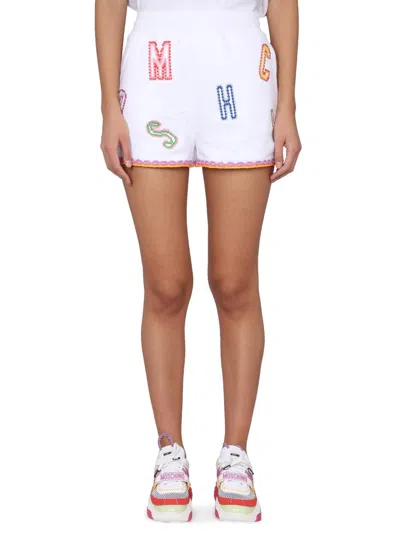 Moschino Logo Embroidered Bermuda Shorts With Elastic Waistband In Multi