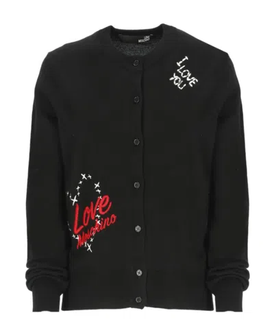 Moschino Logo Embroidered Button Sweater In Black