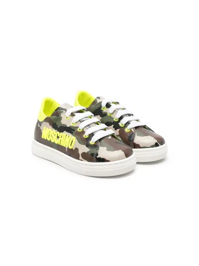 Moschino Kids' Logo-embroidered Camouflage Sneakers In 中性色