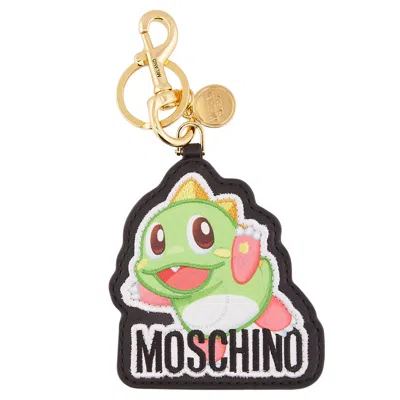 Moschino Logo Embroidered Charm Keyring In Gold