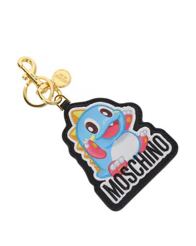 Moschino Logo Embroidered Charm Keyring In Multi