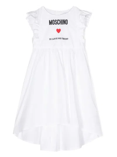 Moschino Kids' Logo-embroidered Cotton Dress In White