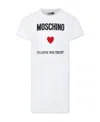 Moschino White Dress For Girl With Logo And Heart In White