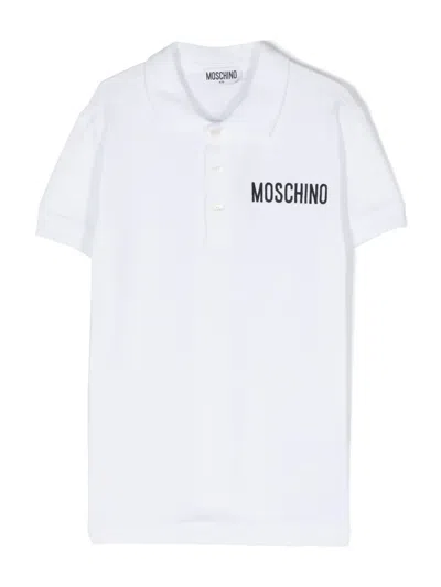 Moschino Logo-embroidered Cotton Polo Shirt In Weiss