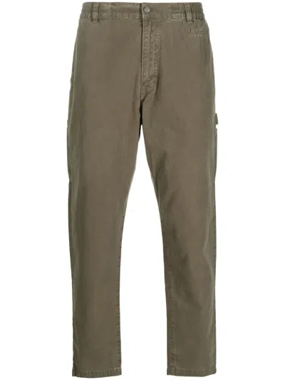 Moschino Logo-embroidered Cotton Straight-leg Trousers In Green