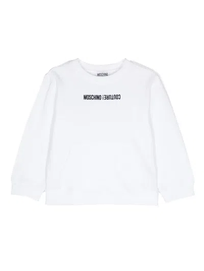 Moschino Kids' Logo-embroidered Cotton Sweatshirt In White