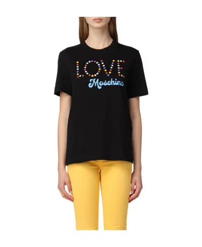 Moschino Logo-embroidered Cotton T-shirt In Black