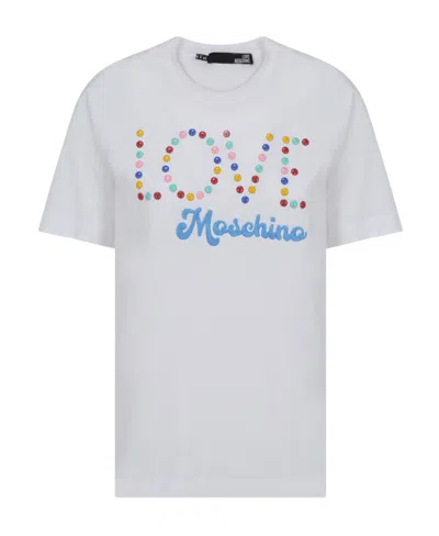 Moschino Logo-embroidered Cotton T-shirt In White