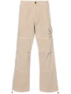 Moschino Logo-embroidered Cotton Trousers In Neutrals