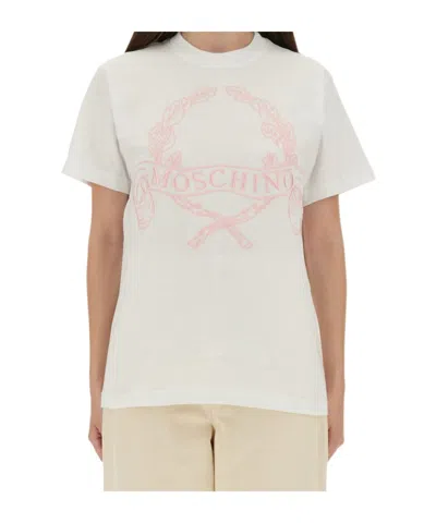 MOSCHINO MOSCHINO LOGO EMBROIDERED CREWNECK T-SHIRT