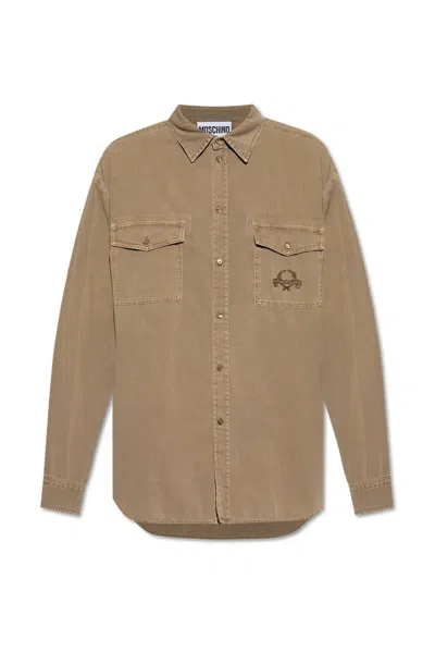 Moschino Logo-embroidered Shirt In Beige