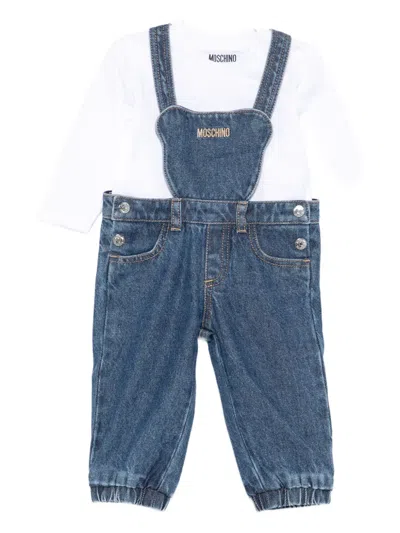 Moschino Babies' Logo-embroidered Denim Dungarees In Blue