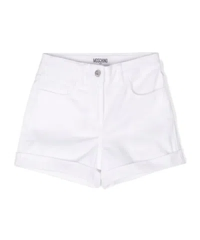 Moschino Kids' Logo-embroidered Denim Shorts In White