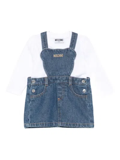 Moschino Babies' Logo-embroidered Denim Skirt Set In Blue