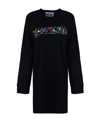 Moschino Logo-embroidered Dress In Black
