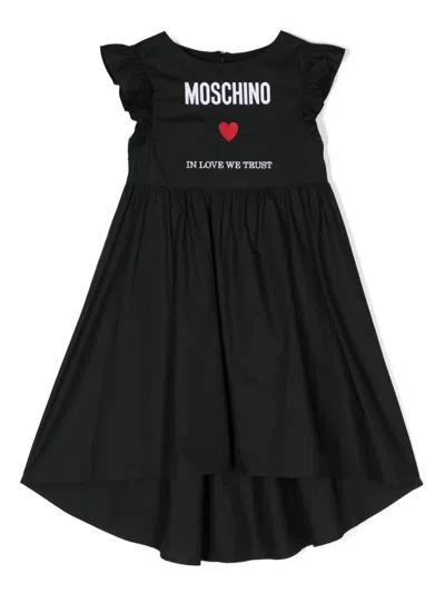 Moschino Kids' Logo-embroidered Flared Dress In Black