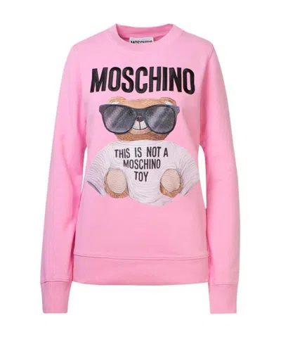 Moschino Logo Embroidered Graphic Print Sweatshirt In Pink