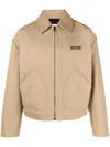 Moschino Logo-embroidered Herringbone Shirt Jacket In Nude