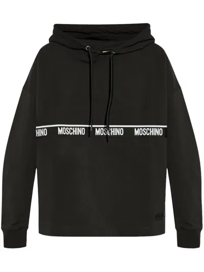Moschino Logo-embroidered Hoodie In Black