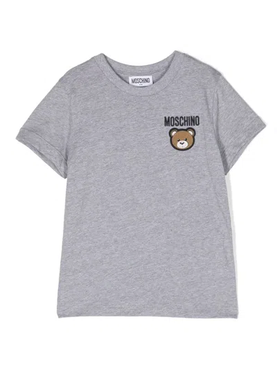 Moschino Kids' Logo-embroidered Leo Teddy T-shirt In Grey
