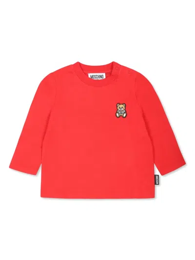 Moschino Babies' Logo-embroidered Long-sleeve T-shirt In Red