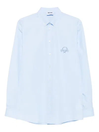 Moschino Logo-embroidered Long-sleeved Shirt In Blue
