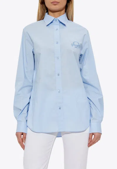 Moschino Logo-embroidered Long-sleeved Shirt In Blue