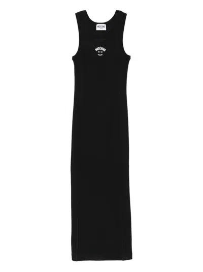 Moschino Logo-embroidered Maxi Dress In Black
