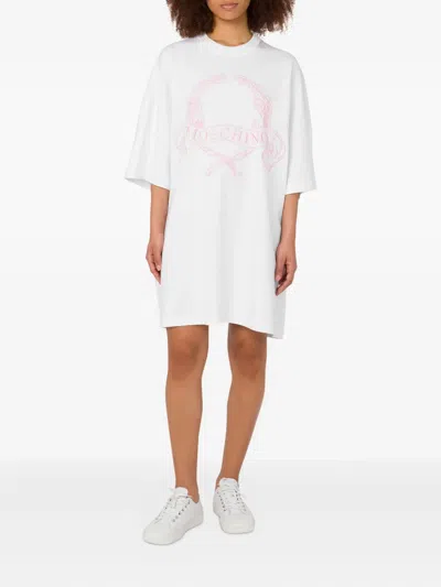 Moschino Logo-embroidered Mini Dress In White