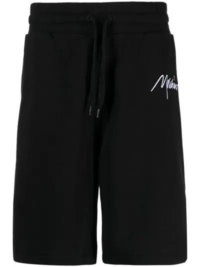Moschino Logo-embroidered Organic Cotton Track Shorts In Black
