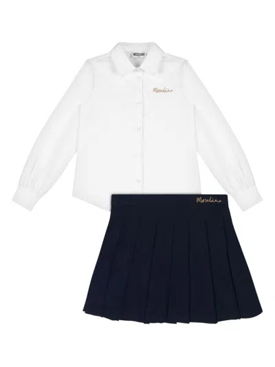 Moschino Kids' Logo Embroidered Pleated Skirt In White